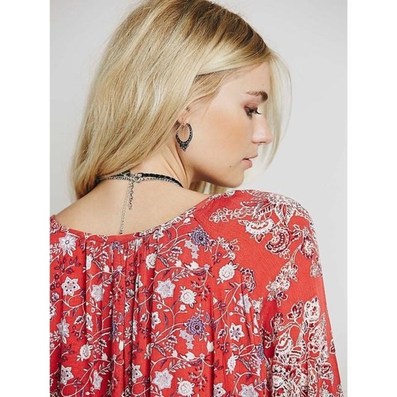 Free People Lucky Loosey Mini Dress Lined Blood Orange Combo OB404116 Size M - Picture 12 of 12